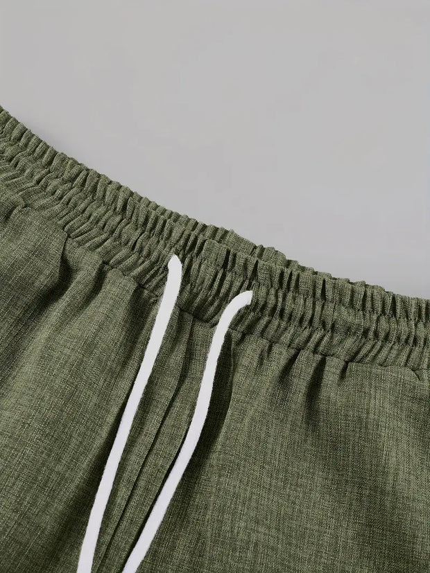 Pocket and Drawstring Style Double Cross Spliced Short Sleeve Shorts Set - Oldmoneyculture