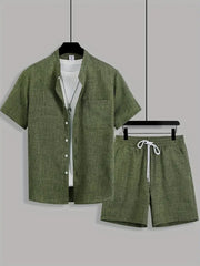 Pocket and Drawstring Style Double Cross Spliced Short Sleeve Shorts Set - Oldmoneyculture