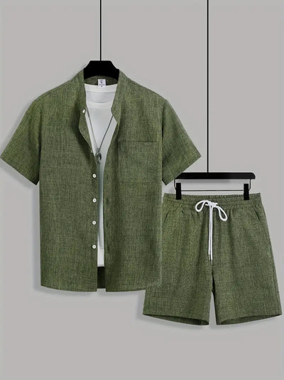 Pocket and Drawstring Style Double Cross Spliced Short Sleeve Shorts Set - Oldmoneyculture