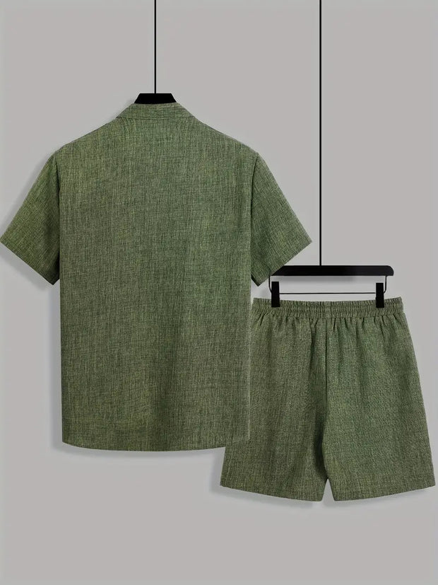 Pocket and Drawstring Style Double Cross Spliced Short Sleeve Shorts Set - Oldmoneyculture